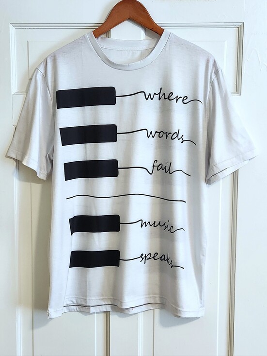Other - 🎼🎹 White/Black "Where Words Fail, Music Speaks" S/S Tee